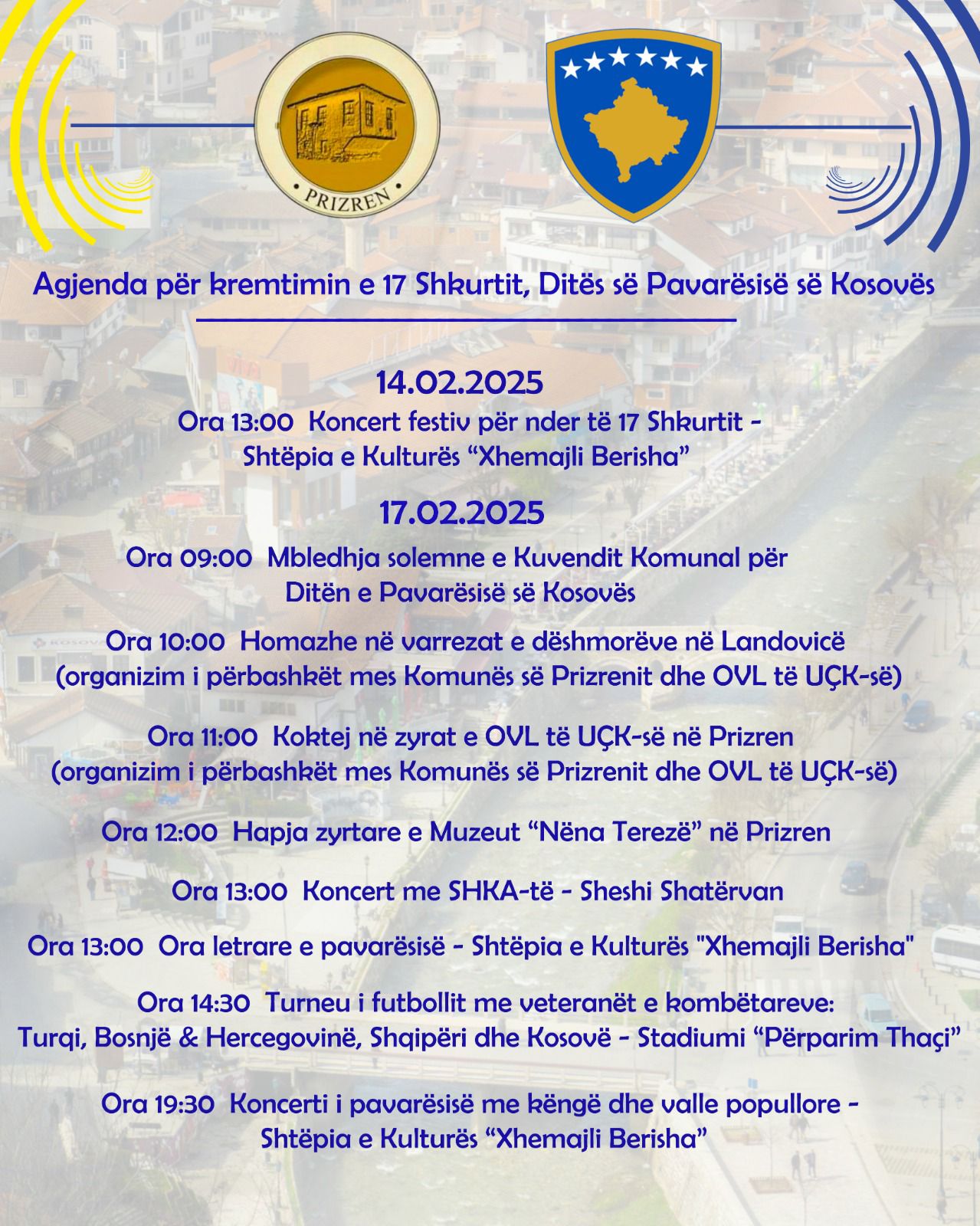 Agenda aktivnosti povodom obilježavanja 17. godišnjice nezavisnosti Kosova