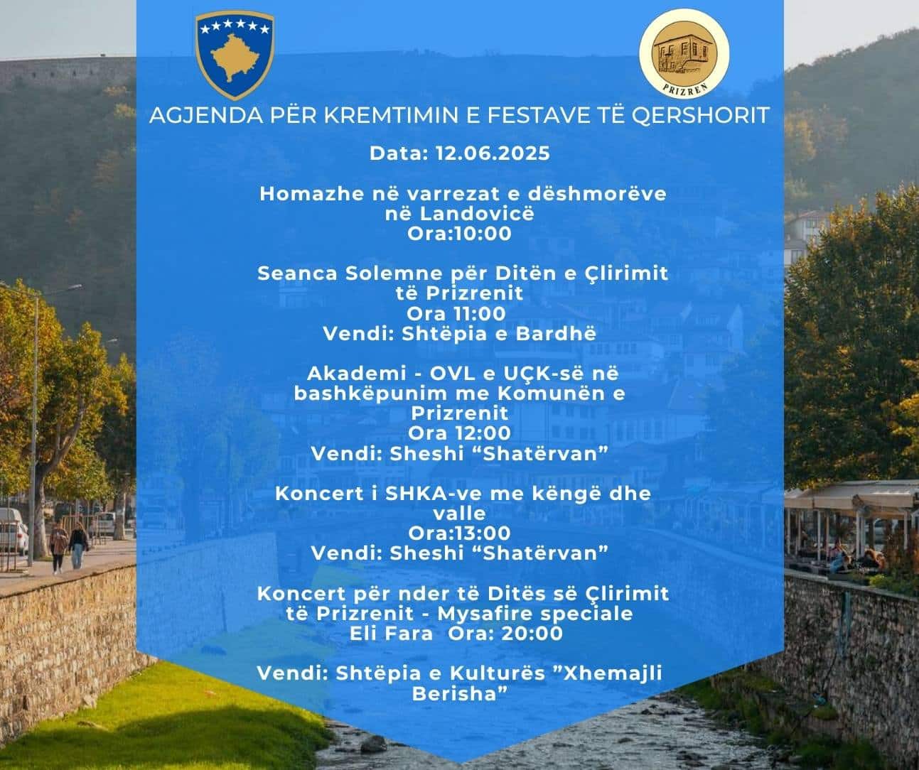 Rikujtim-me rastin e 26-vjetorit të Çlirimit të Prizrenit, ju ftojmë të merrni pjesë në aktivitetet kulturore dhe artistike